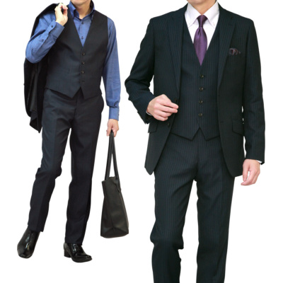 スリーピーススーツ メンズ スリム FICCE 秋冬春 3シーズン対応