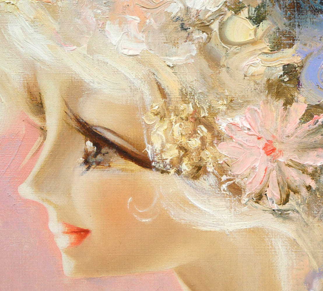 鶴岡義雄「マドモアゼル」油絵・F4号 絵画買取・販売の小竹美術