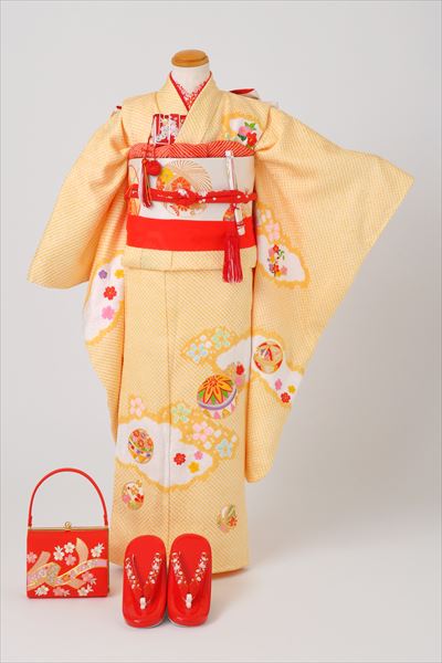 7歳祝着セット［正絹・黄色絞り］｜着物レンタルあき (来店着付け無料