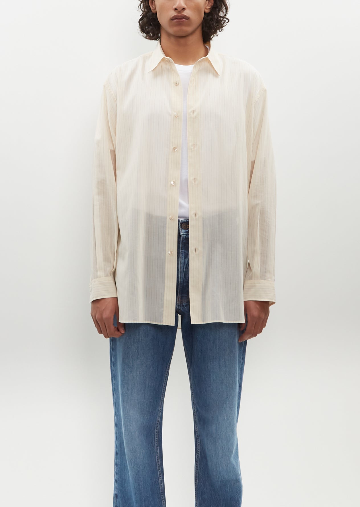 Hard Twist Finx Organdy Stripe Shirt — Light Beige Stripe – La