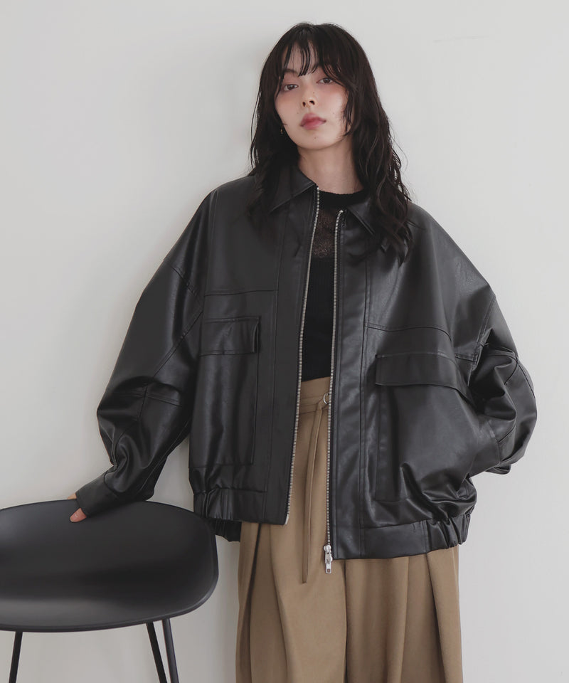 フェイクレザーミドルブルゾン – LIAN