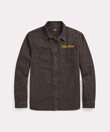 Embroidered Denim Workshirt(L(MEN) Washed Black/ウォッシュド