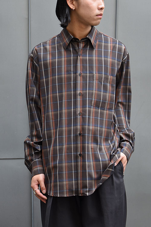 AURALEE[オーラリー] Super Light Wool Check Shirt [Dark Brown Check]