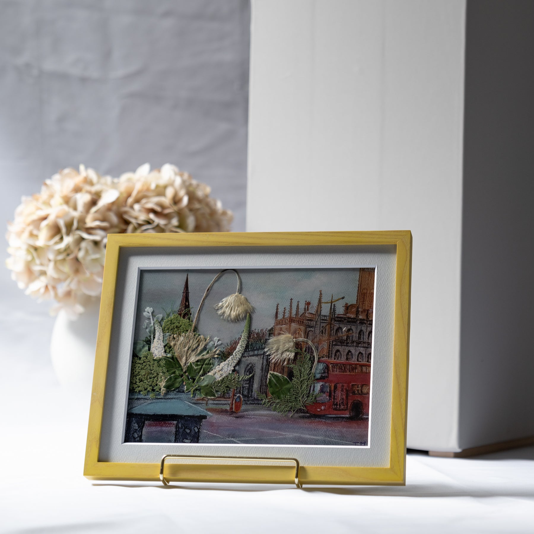 風景画と押し花のアート〈一点物〉