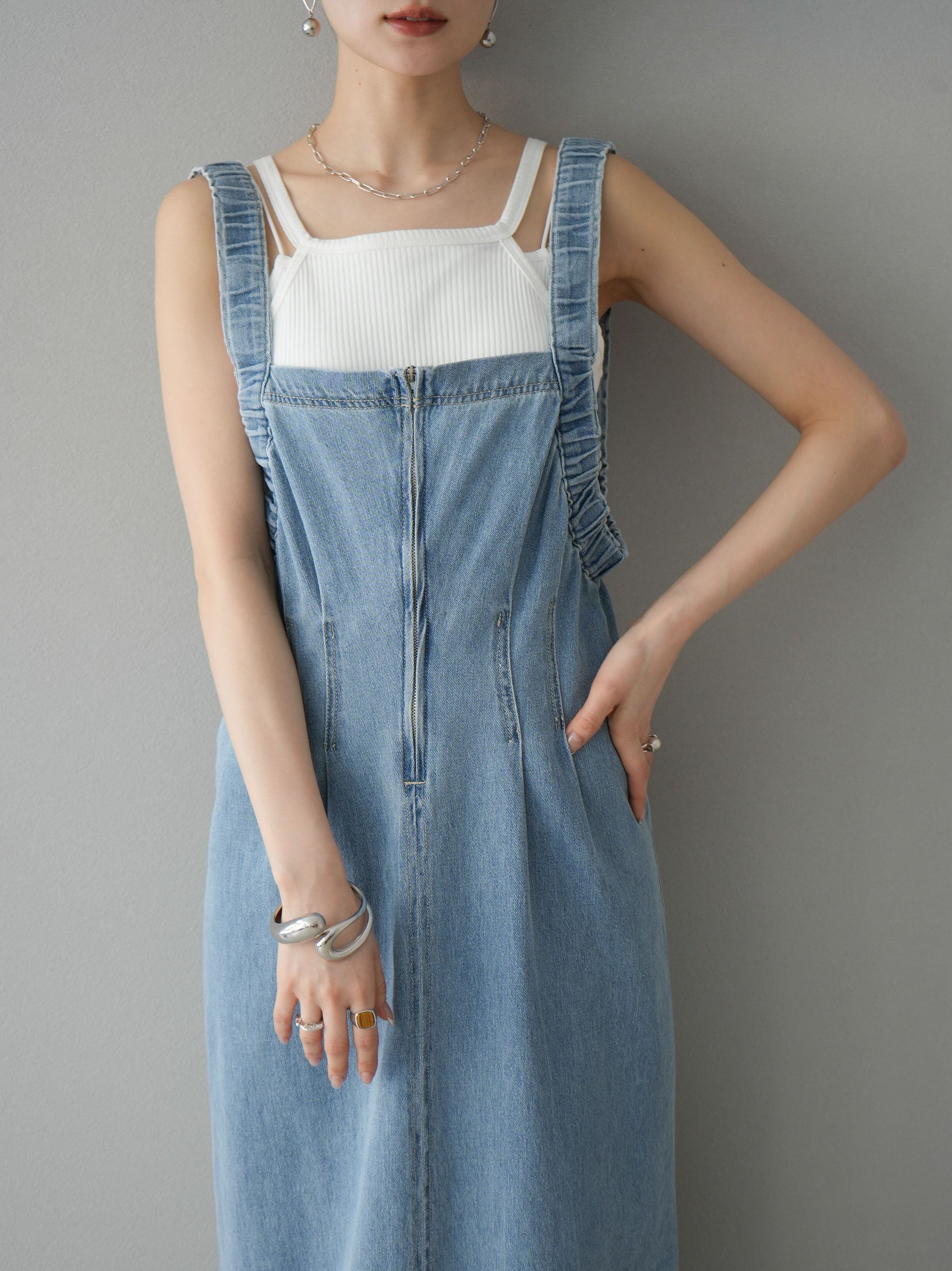 予約]デニムジップジャンパースカート/ライトブルー – Lumier
