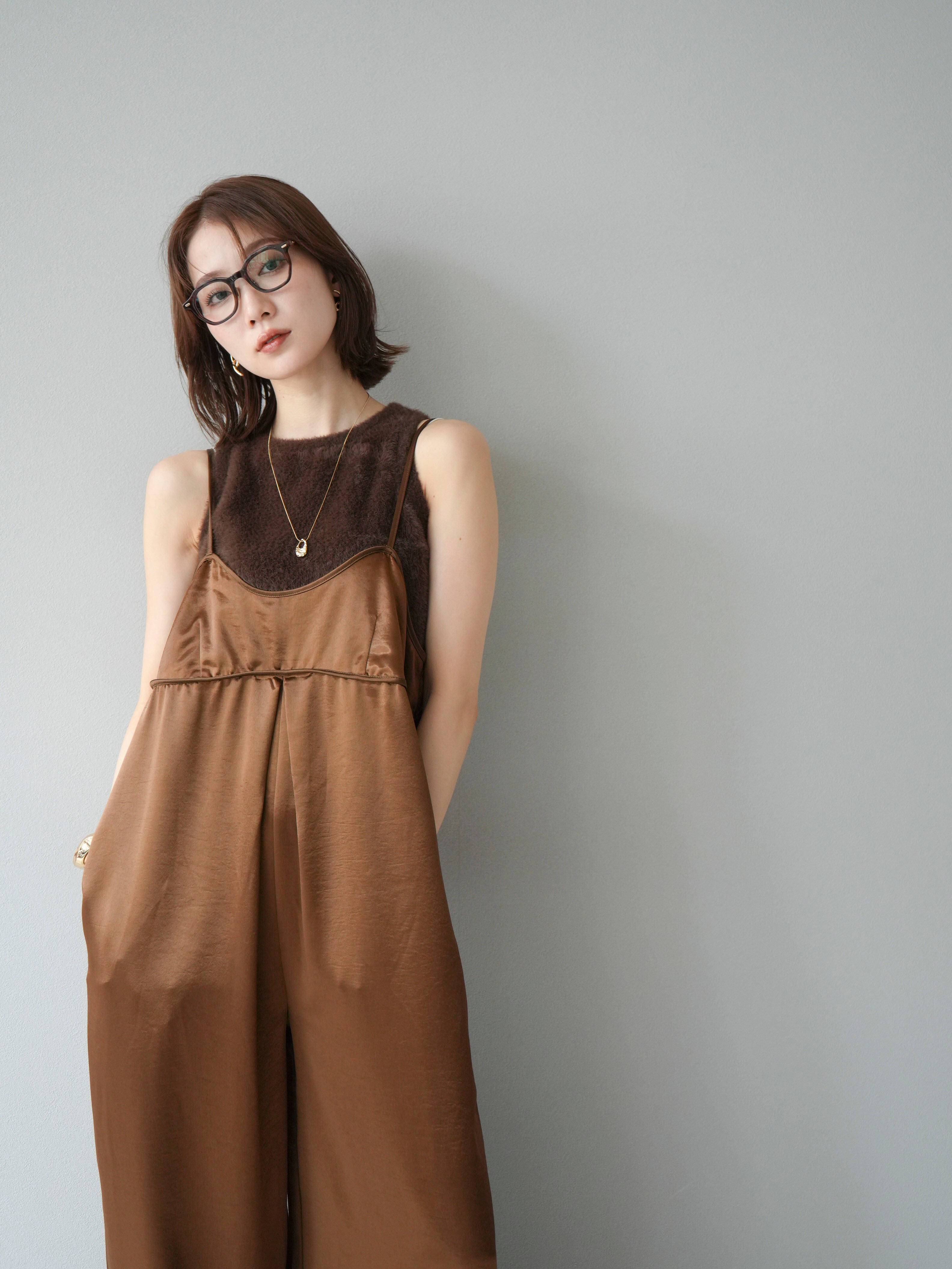 予約]サテンビスチェオールインワン/ブラウン – Lumier