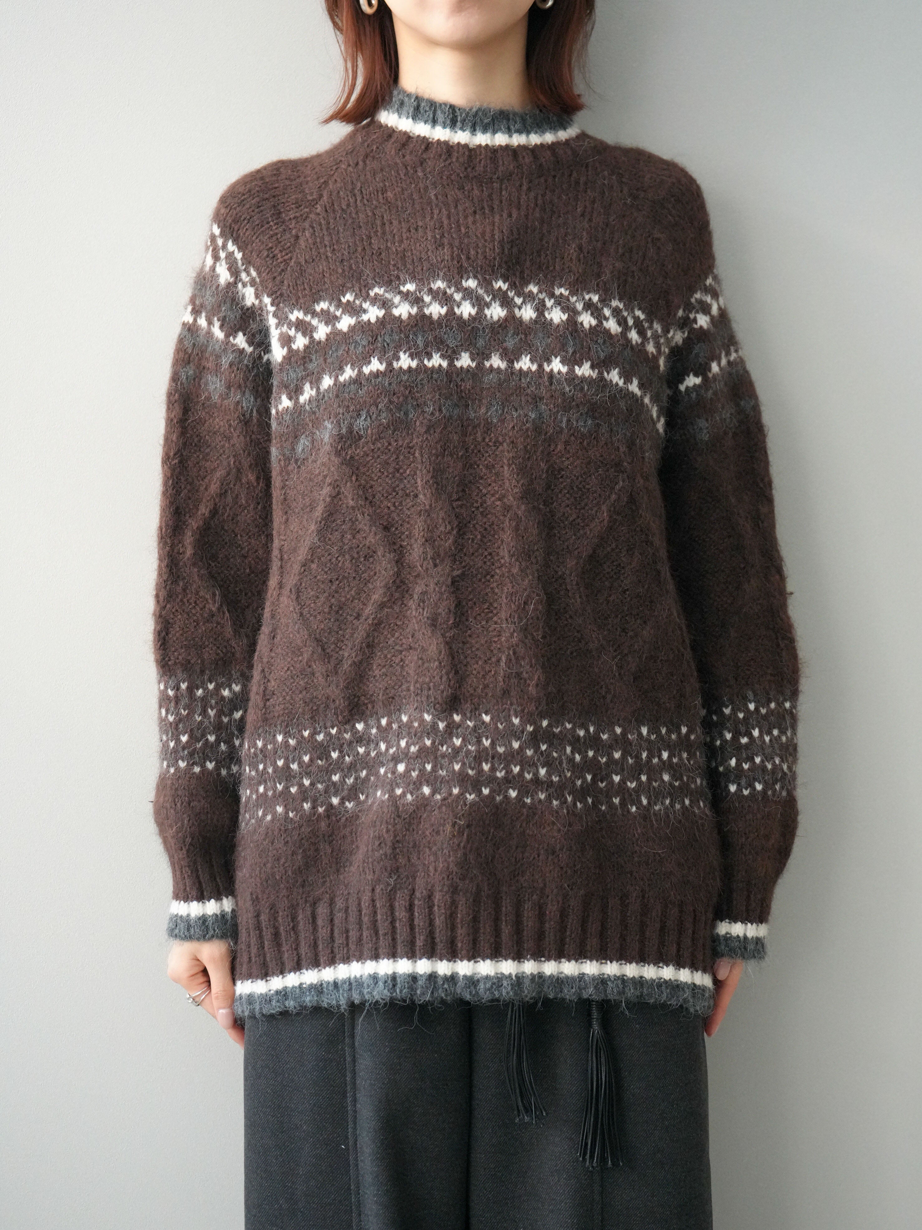 予約]裾配色ノルディック柄ニットプルオーバー/brown – Lumier