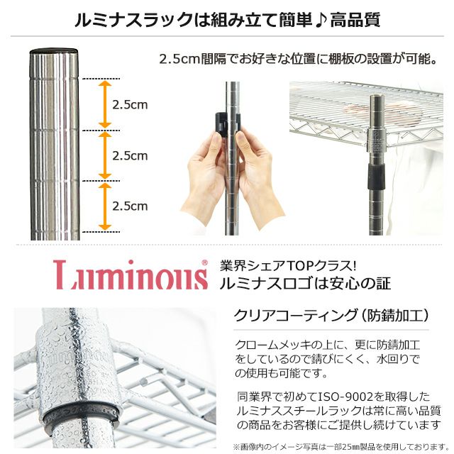 基本ポール 長さ90.5cm ルミナスライト ポール径19mm スチールラック