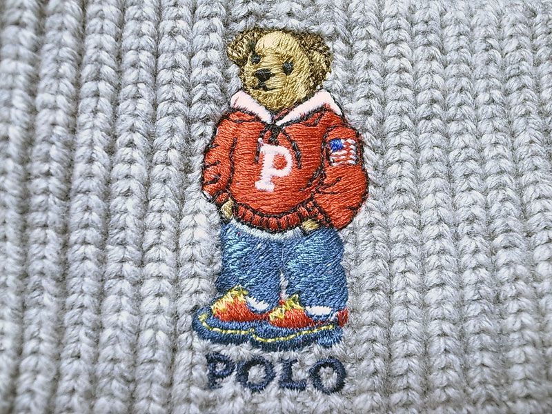 POLO BEAR KNIT HAT GREY ポロ・ベアー 刺繍 コットン ニット
