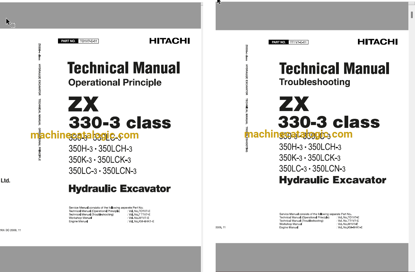 Hitachi ZX330-3 class Hydraulic Excavator Technical Manual