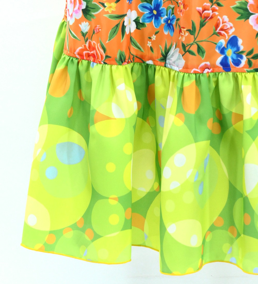 フラメンコ 巻きスカート 花柄×水玉 オレンジ×イエローグリーン FMS-11