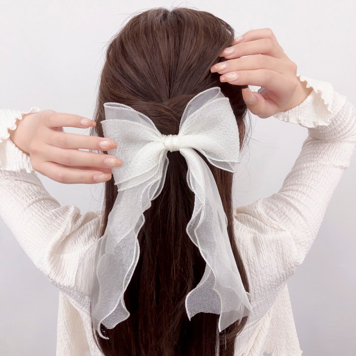 残りわずか】【グレー完売】ヘアゴム シアーリボン シルバーエッジ