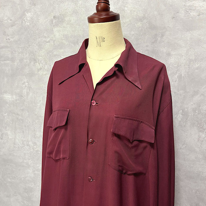 50'S Mac Phergus Sports Wear Rayon Open Collar Box Shirt Burgundy