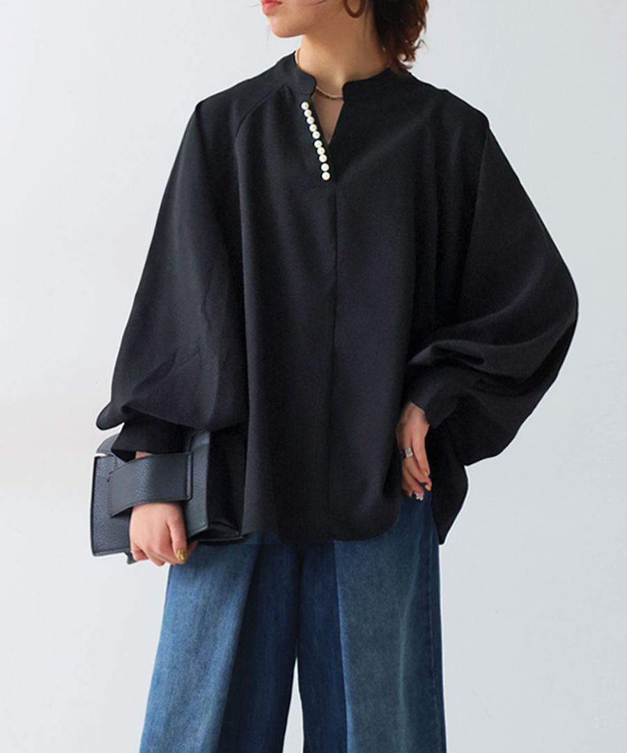 パール付きトップス レディース トップス 長袖 送料無料・メール便不可