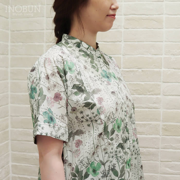 再入荷予定なし】J.Sloane リバティ 半袖 切り替えバンドカラーシャツ