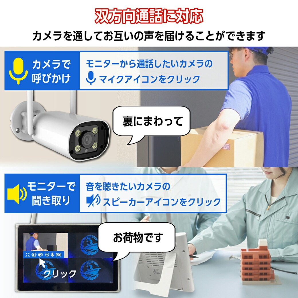 ワイヤレス防犯カメラ10.1インチモニター＆カメラ4台セット
