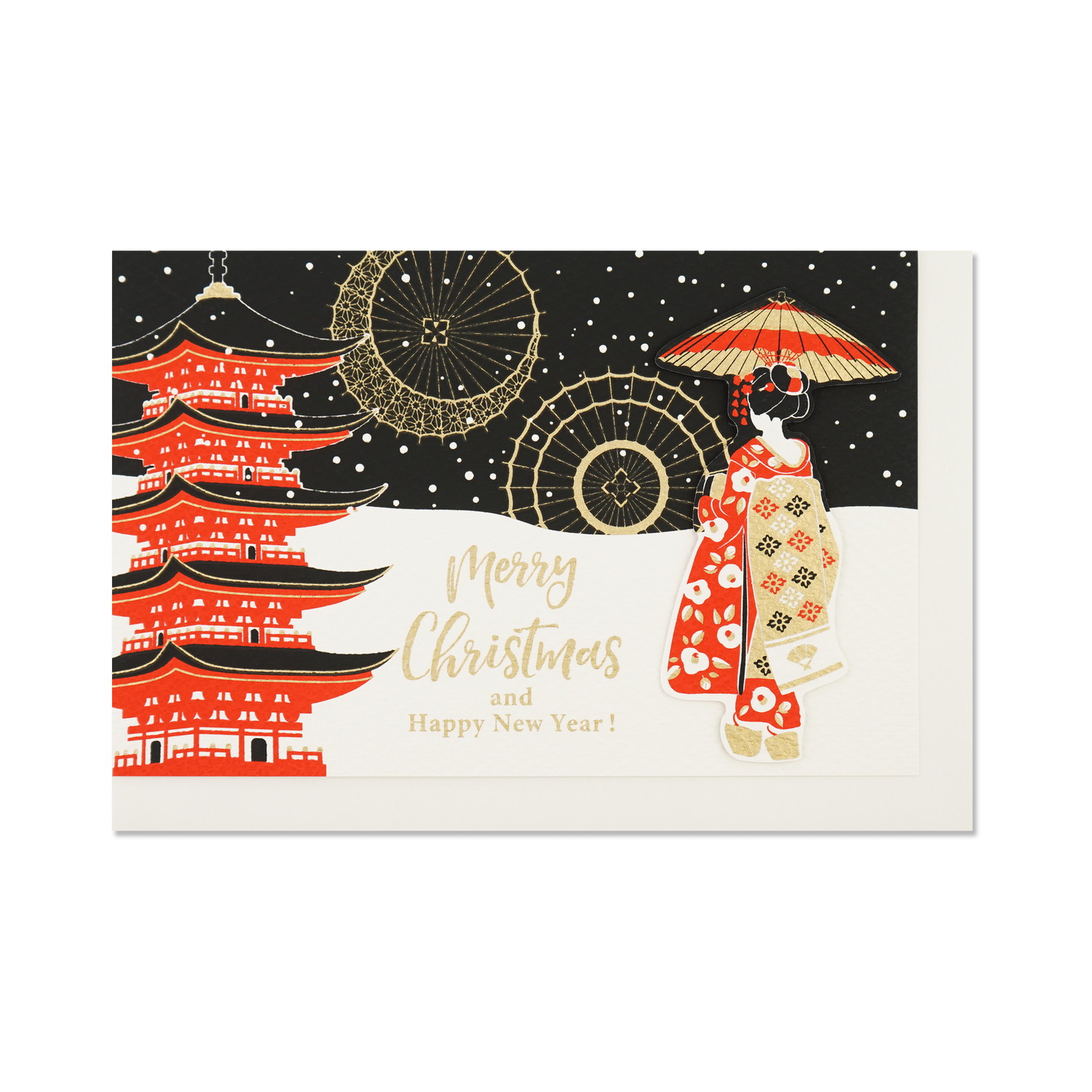 立体和風クリスマスカード 五重塔と舞妓横｜jxcd-128 | 手紙・カード