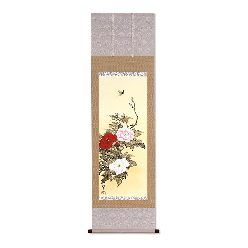 酒井抱一 「十二か月花鳥図」 四月 「牡丹に蝶図」 複製掛軸 : 酒井抱