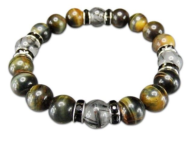 天然石ミックスタイガーアイブラックルチルクォーツ10mmブレスレット