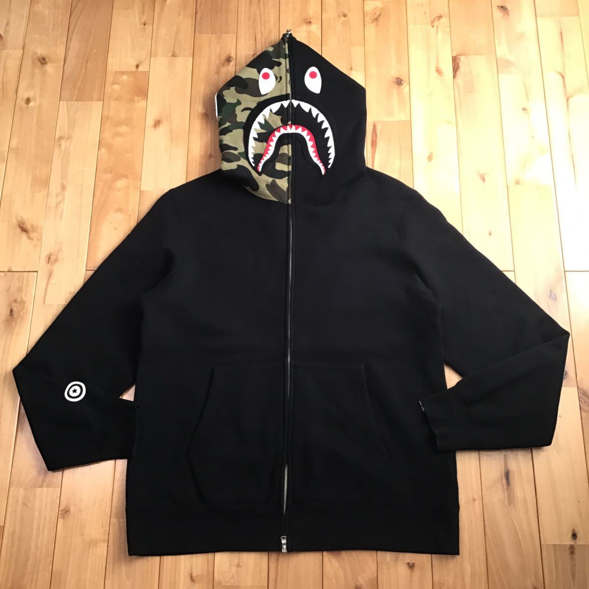 ☆XXL☆ 1st camo green × black シャーク パーカー a bathing ape