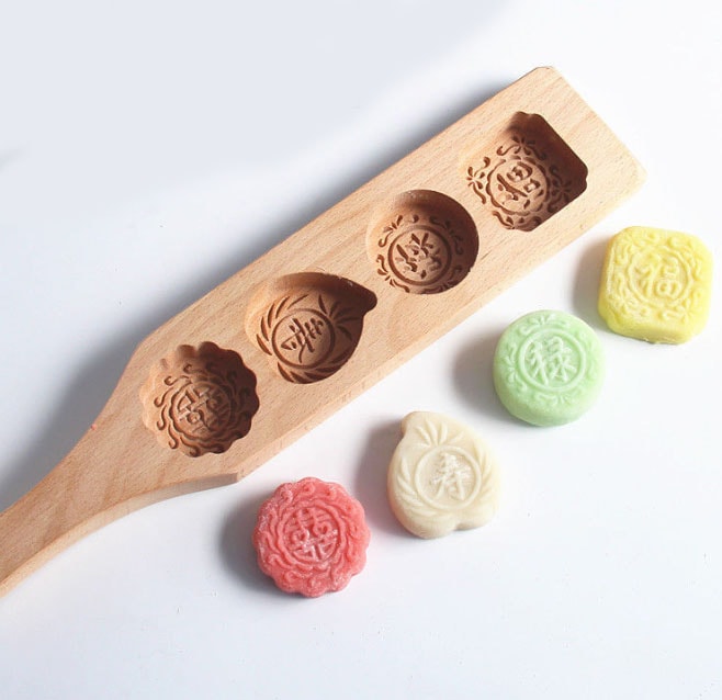 月餅木製型四孔 【送料無料】（沖縄別途500円）｜開運,風水,キッチン