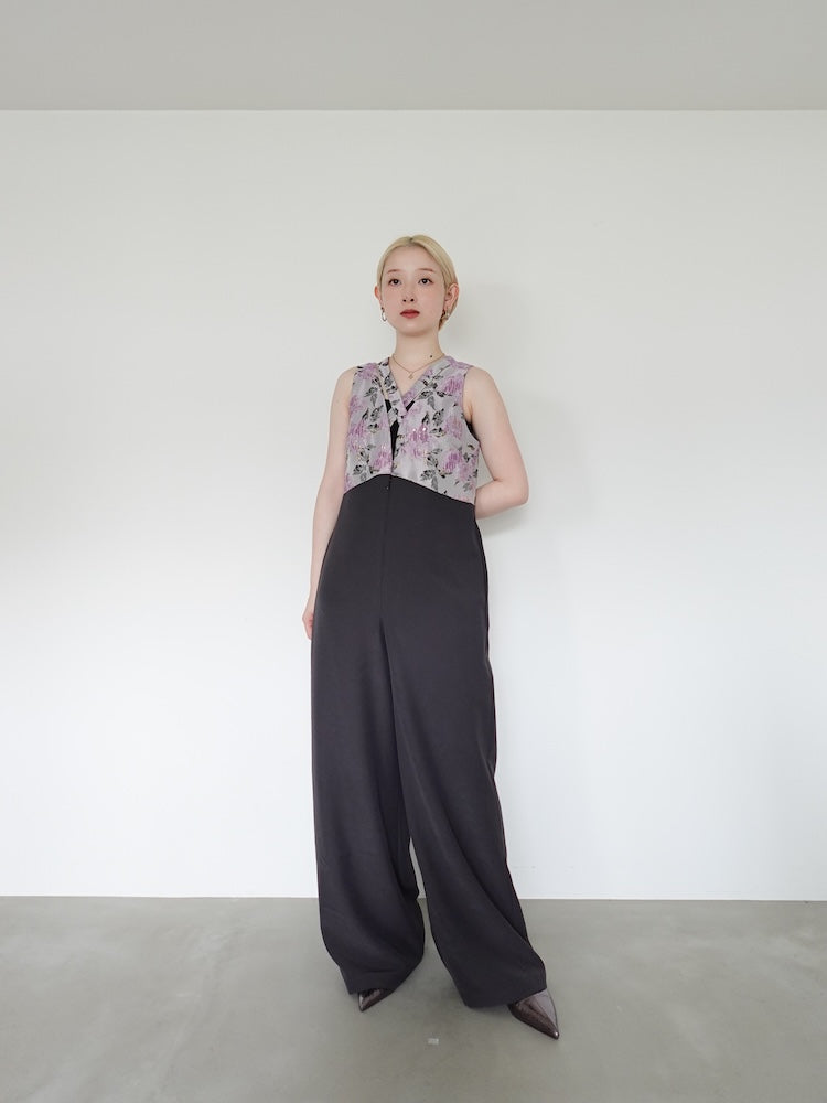 Cross Neck Jacquard Jumpsuits｜結婚式やお呼ばれに｜ジャガード