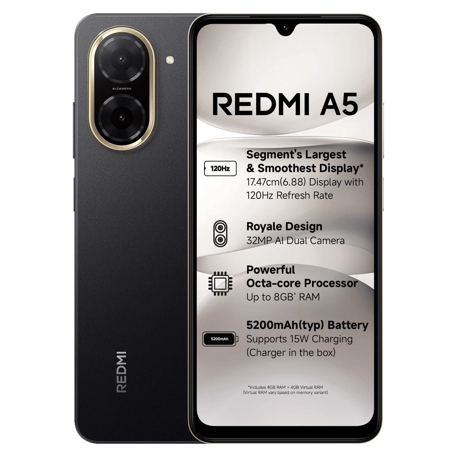Buy Redmi A5 (3GB RAM, 64GB, Just Black) Online - Croma