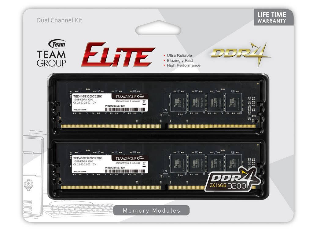 Team TED432G3200C22DC01 ELITE 288pin DDR4-3200 CL22-22-22 32GB