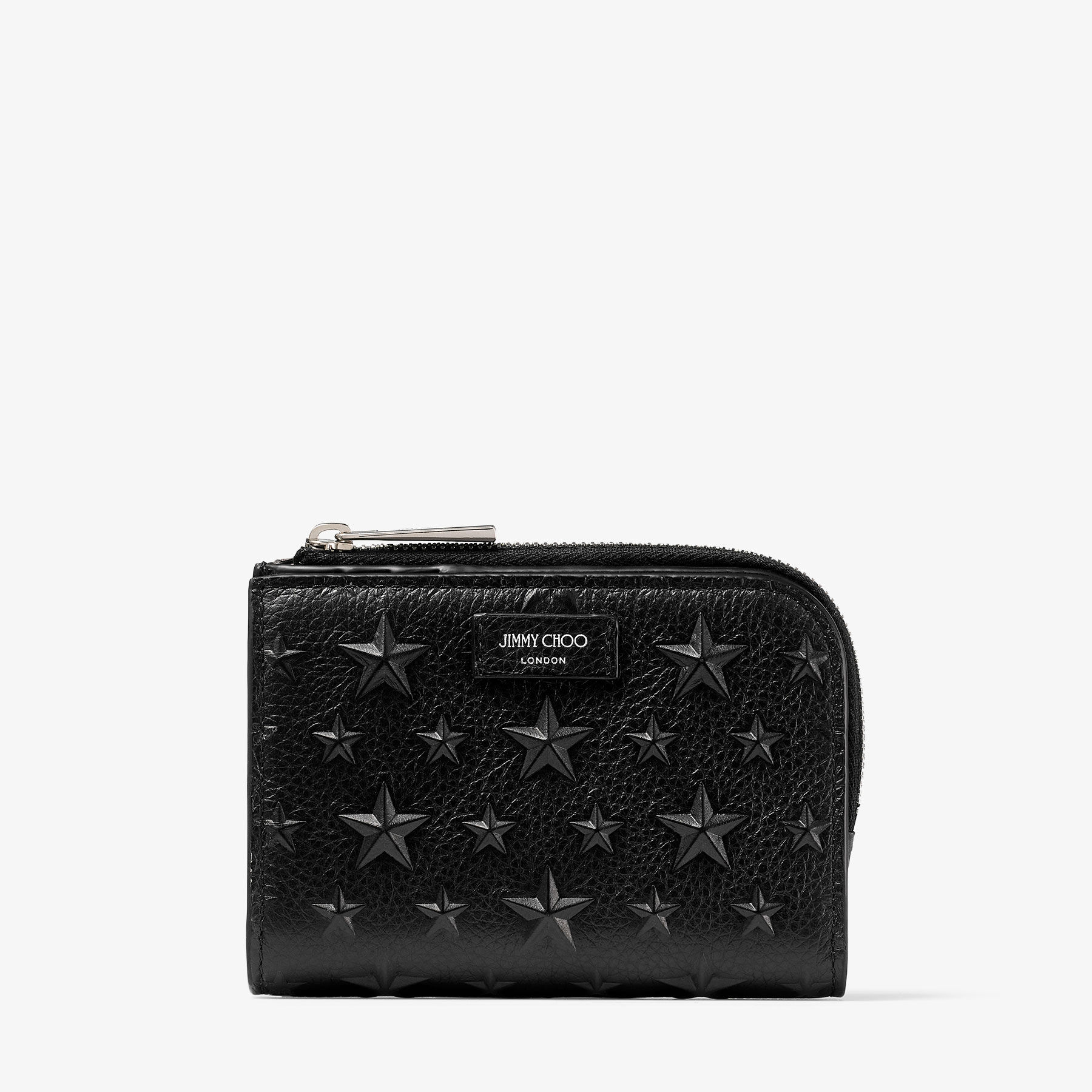 コンパクトジップ ウォレット | ブラック エンボス加工レザー