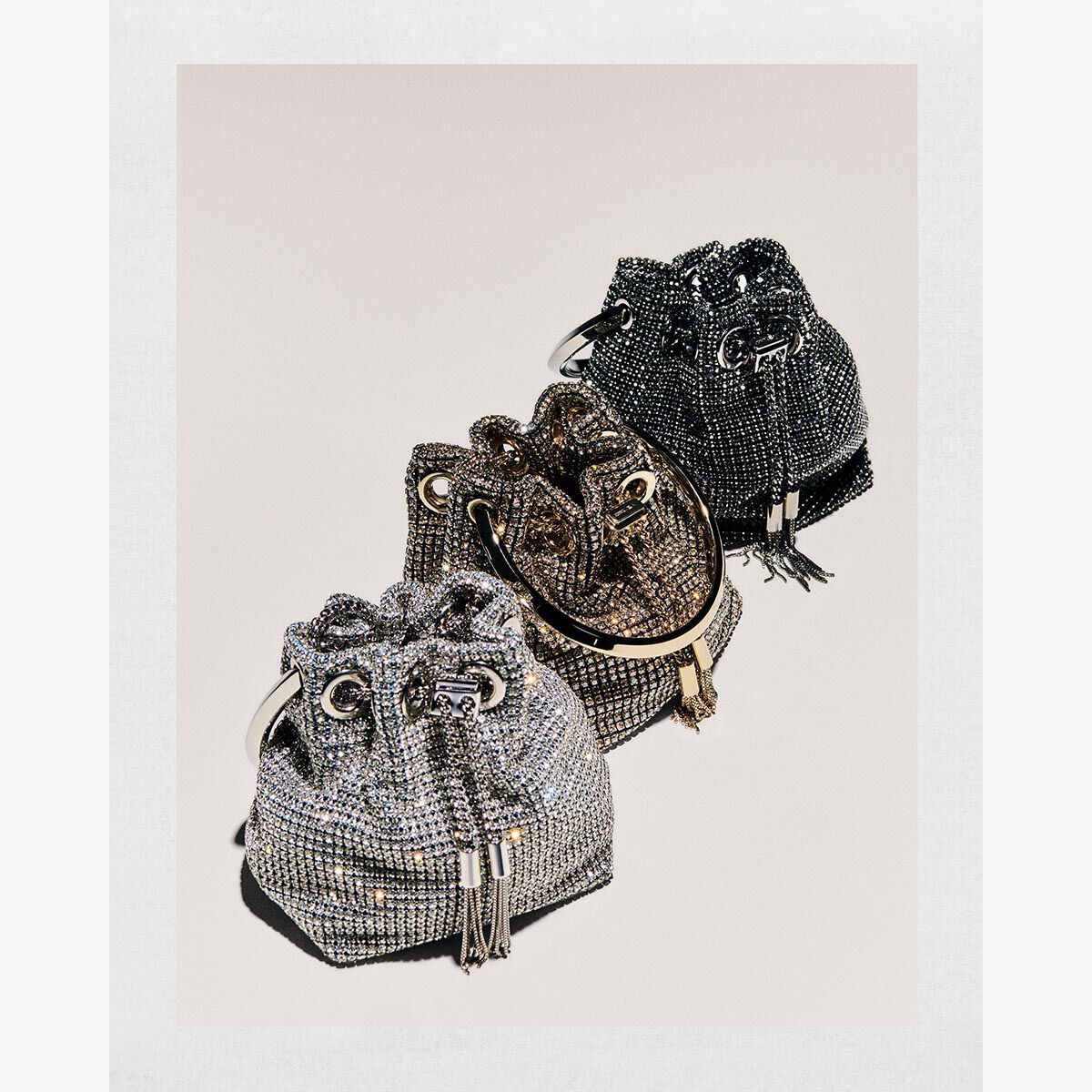 MICRO BON BON | Silver Crystal Mesh Bag with Metal Handle | Summer