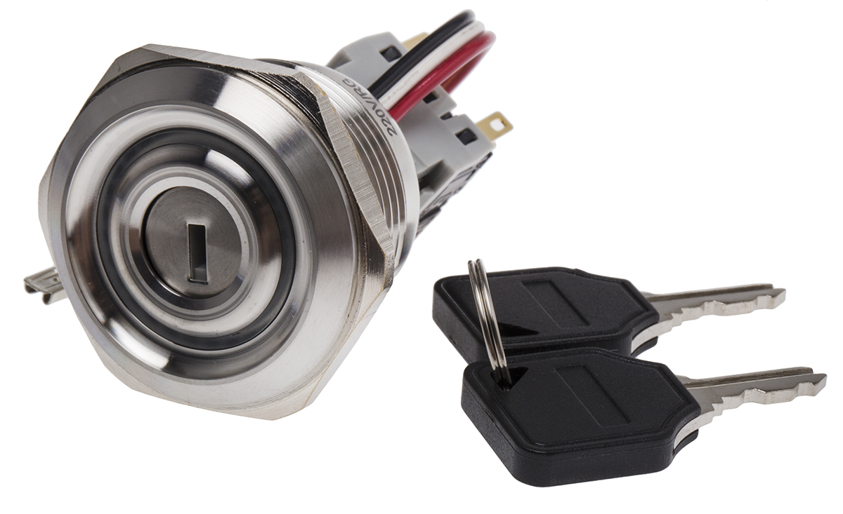 Interruttore a chiave a 2 posizioni, DPDT con tenuta IP40 | RS