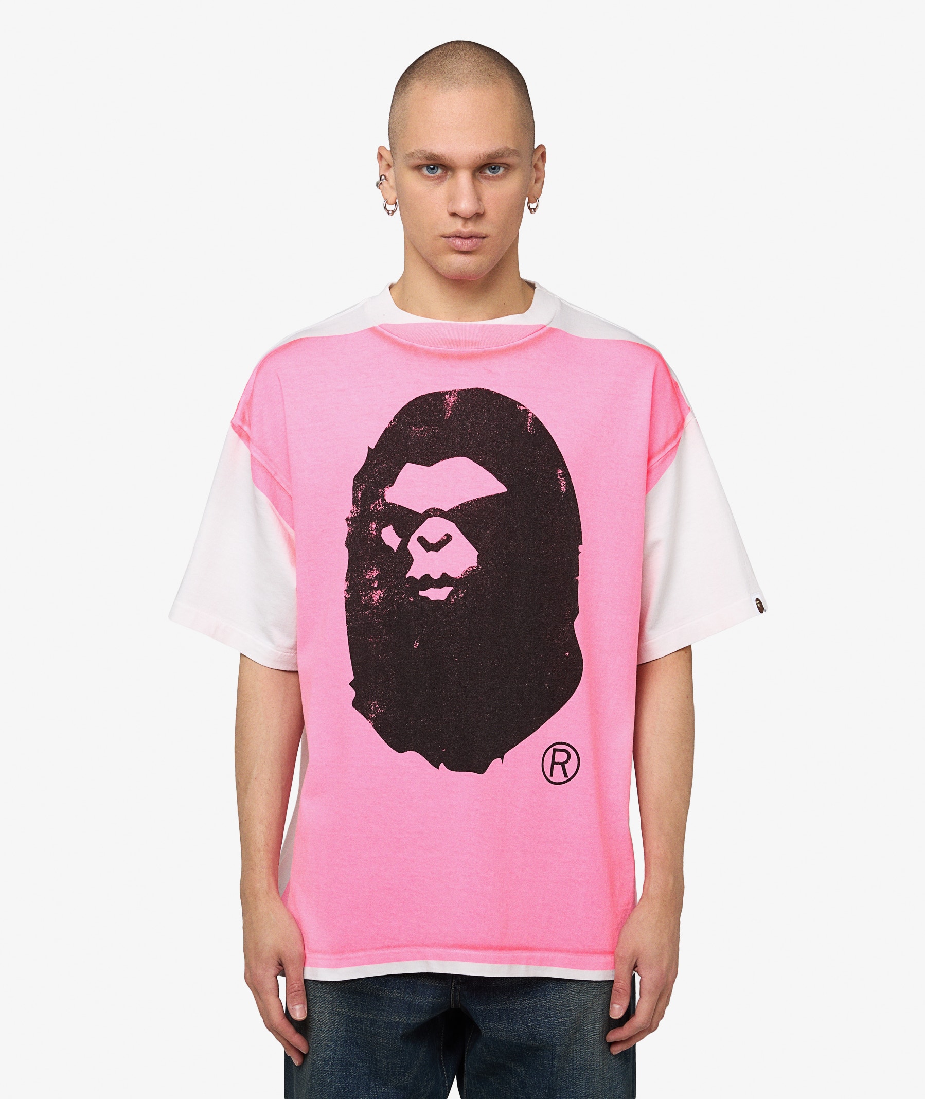 SAINT Mxxxxxx Hand Print T-Shirt x BAPE® | Wht+pnk | SVD USA