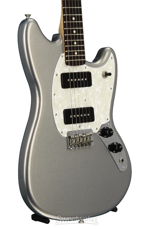 Fender Mustang 90 - Silver with Rosewood Fingerboard | Sweetwater
