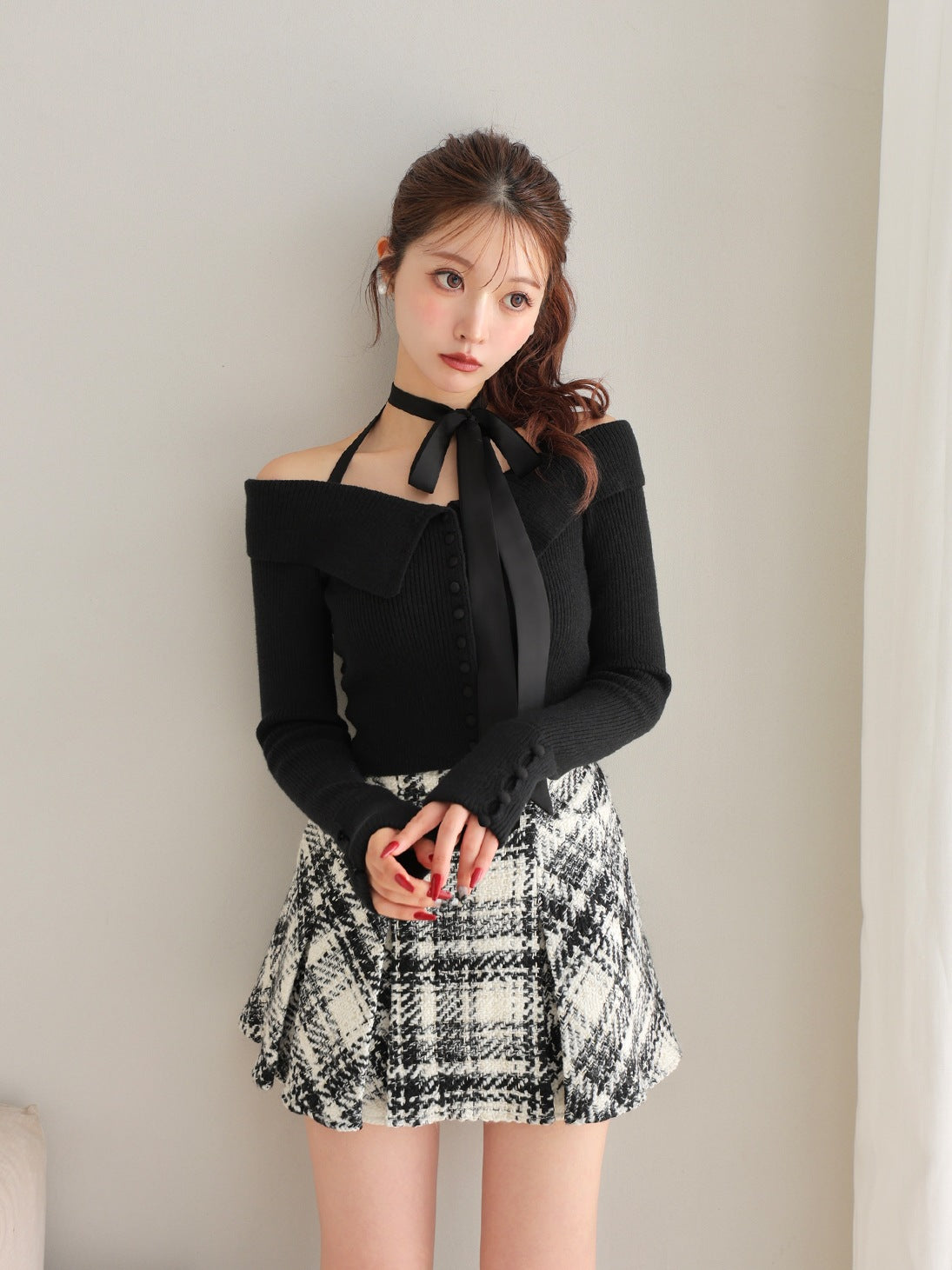 SALE】Decollete ribbon off shoulder knit tops(eme10371) – M me eme