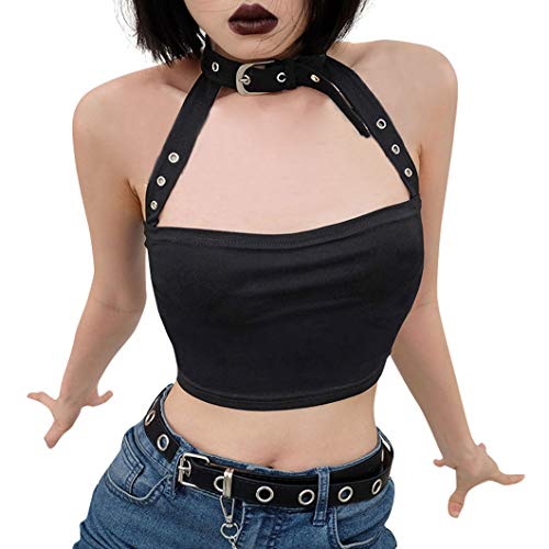 Amazon.com: FlyCC Women Sexy Choker Buckle Halter Neck Crop Tube