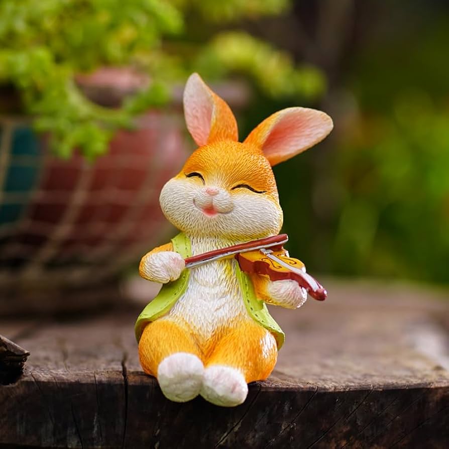 Amazon.co.jp: ウサギの置物 かわいい バイオリンを演奏するうさぎ