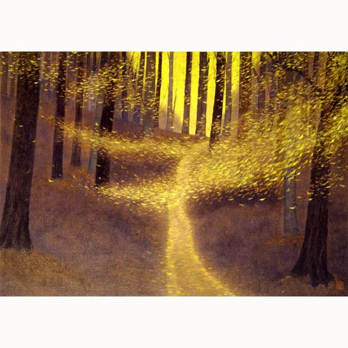 Amazon.co.jp: 東山魁夷『木枯らし舞い』プリハード印刷 風景画 秋