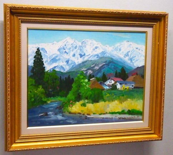 公園の風景 水彩画 金色フレーム付き F6サイズ 公園の風景 水彩画 金色