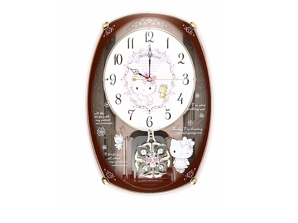 ハローキティ 掛け時計 電波時計 からくり時計 ピンクメタリック