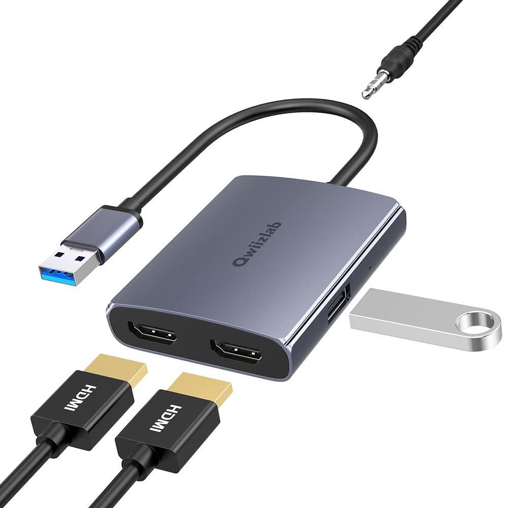 Amazon | Qwiizlab USB HDMI 変換アダプタ、USB 3.0対応デュアルHDMI