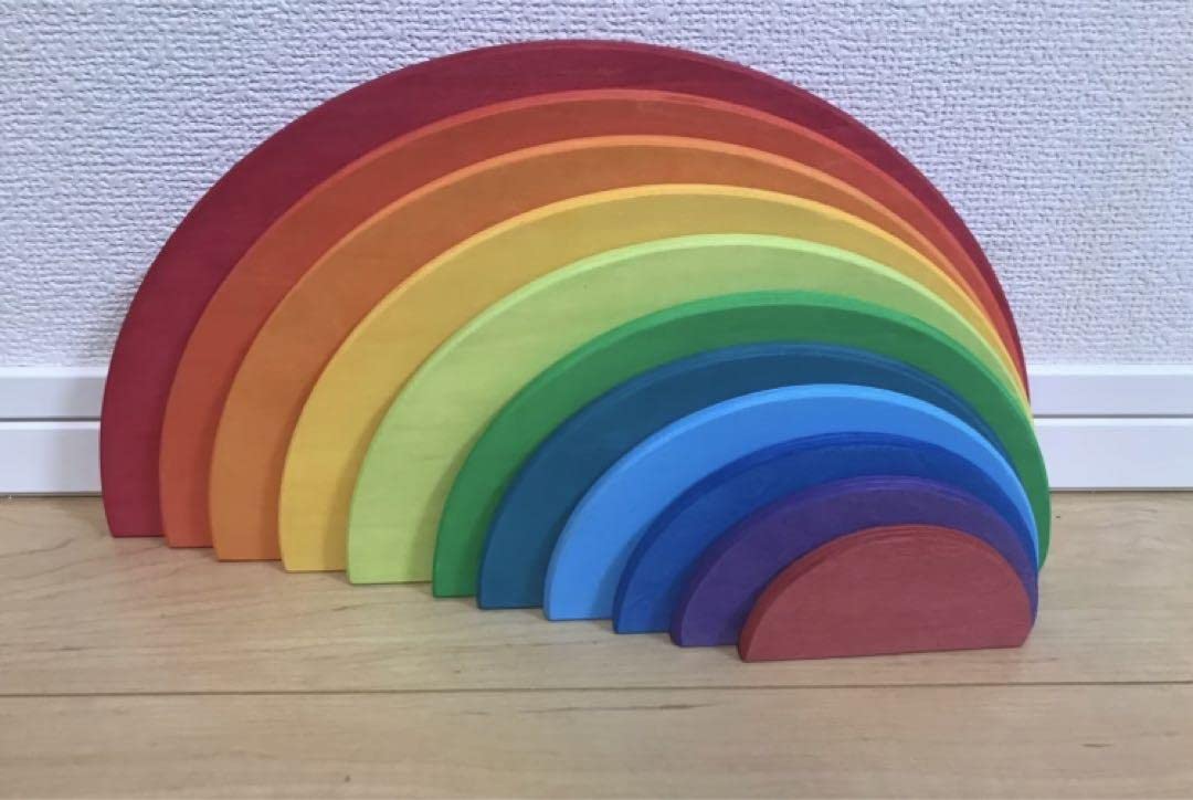 Amazon | 半円盤 積み木 知育玩具 白木 ナチュラル アーチ レインボー