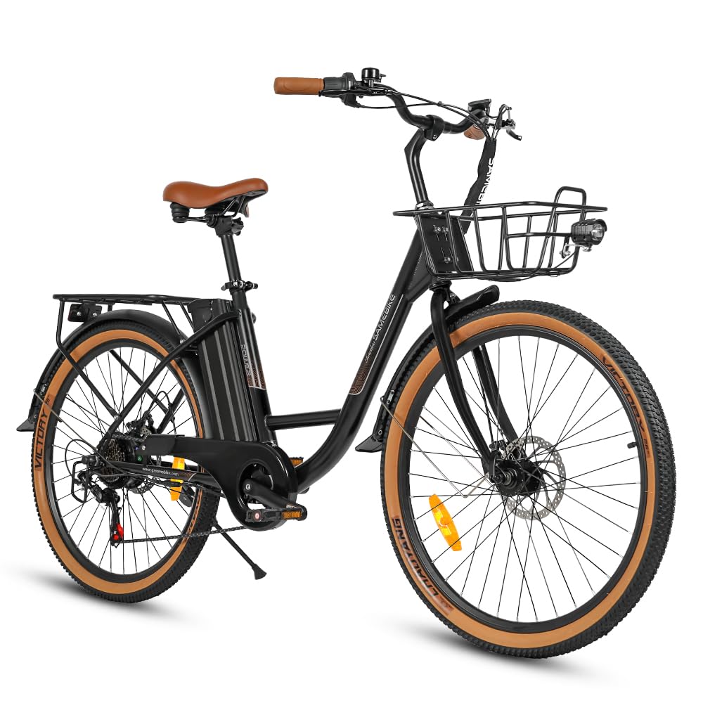 Amazon | SAMEBIKE 前カゴ付き 電動アシスト自転車 26インチ シティ