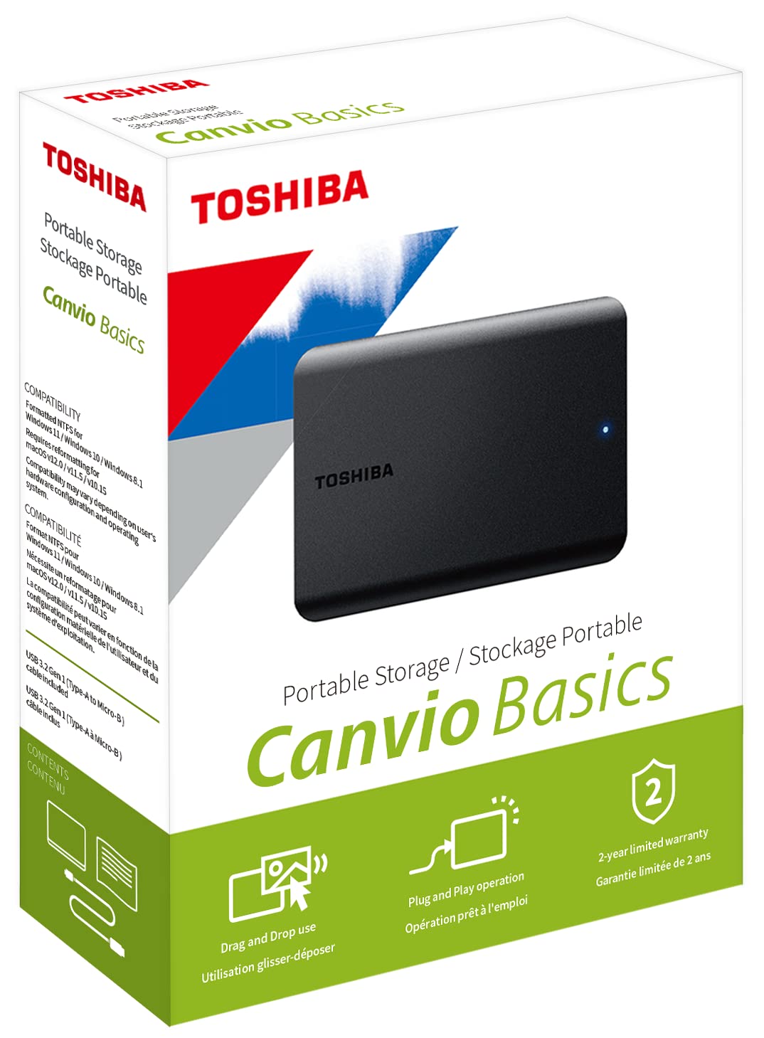 Amazon | 東芝 Canvio Basics 1TB ポータブル外付けハードドライブ USB
