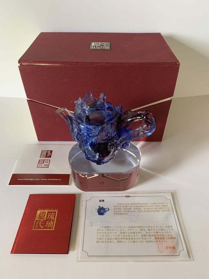 Amazon.co.jp: 中国美術 ガラス工芸 琉璃夏史 急須型置物 箱付き