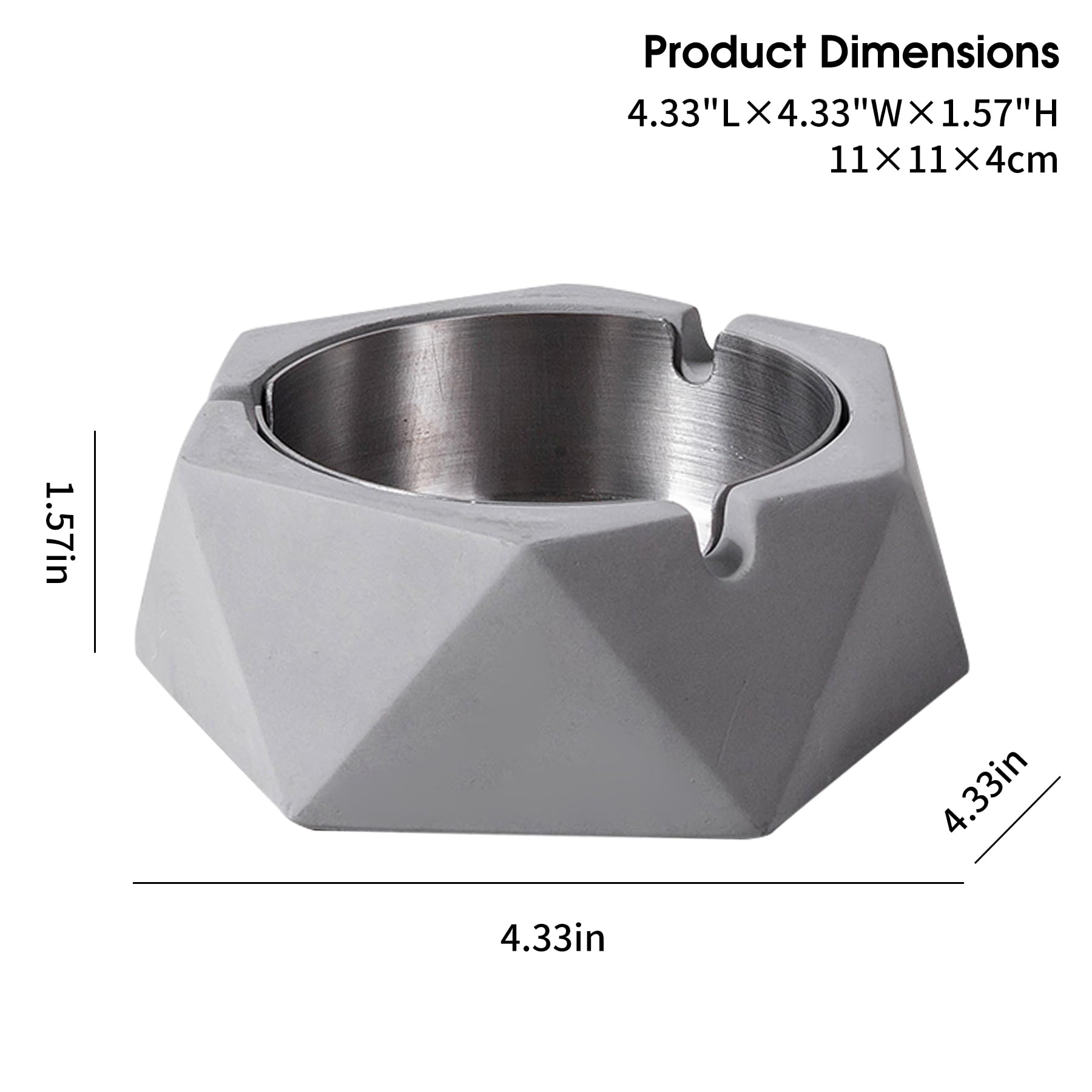 Amazon.co.jp: ジオメトリコンクリート灰皿 蓋付き ステンレススチール