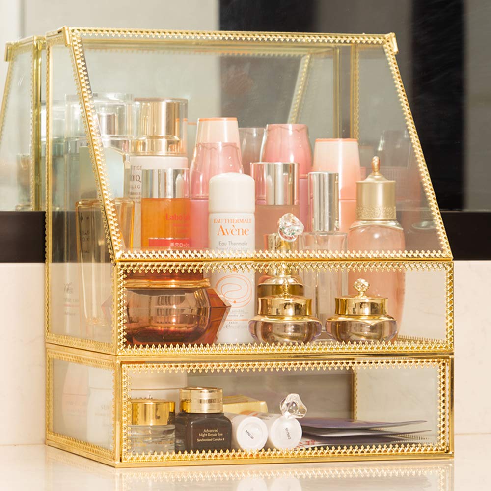 Amazon.co.jp: Kemore ガラス 化粧品収納ボックス メイクブラシケース