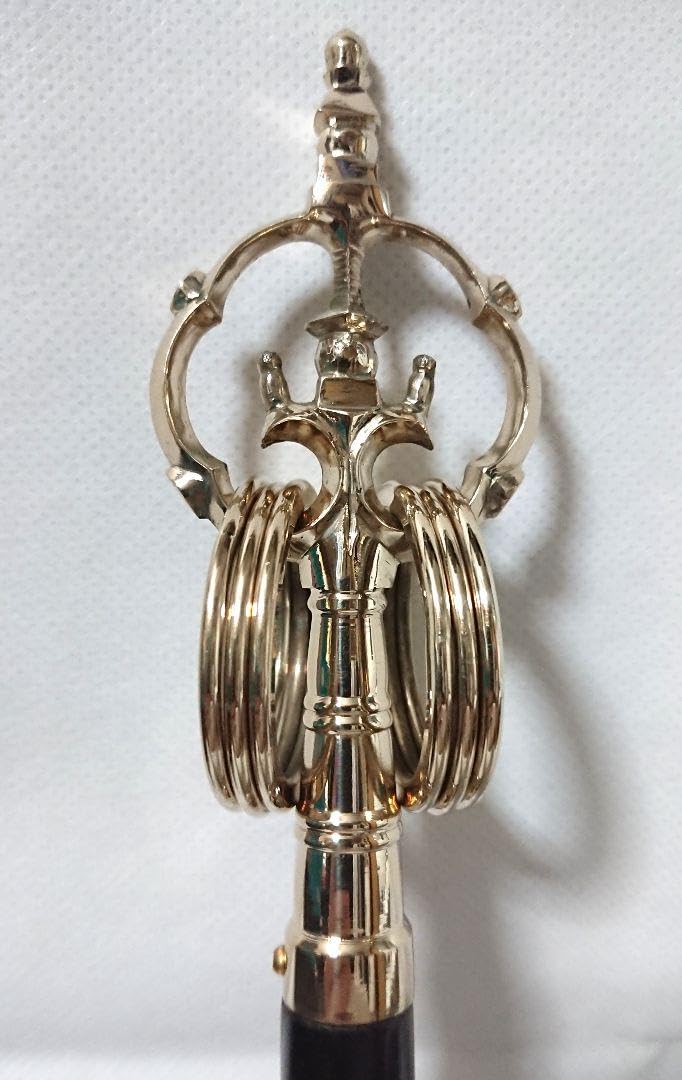 Amazon.co.jp: 《金属工芸品》錫杖 六環 真鍮製 本焼 黒檀柄付 京都