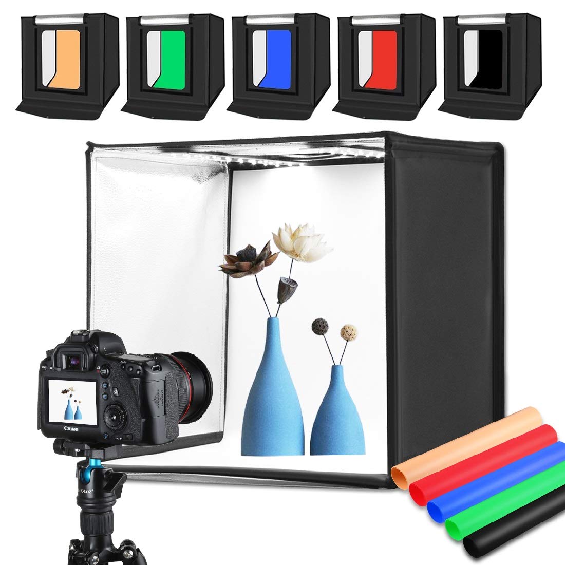 Amazon | PULUZ 撮影キット 40*40*40cm スタジオセット 6枚背景 2400LM