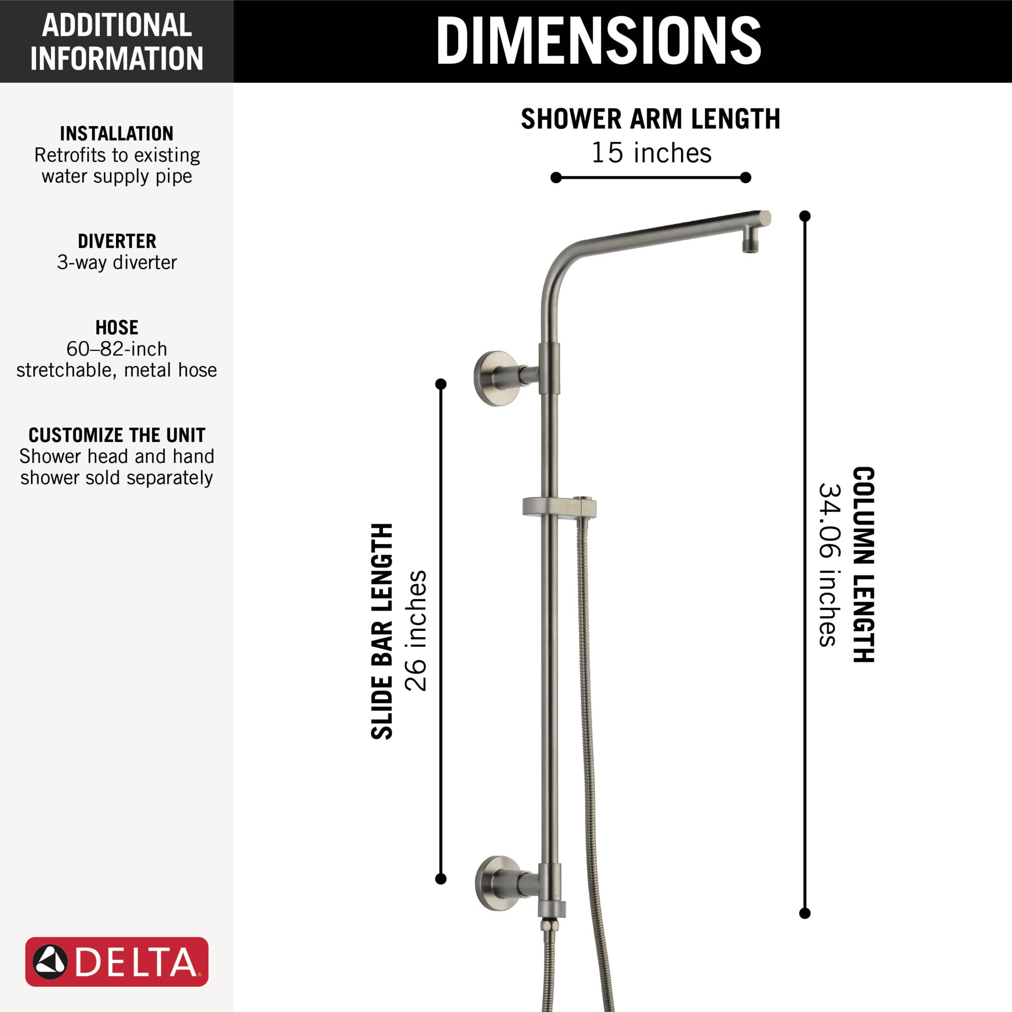 DELTA FAUCET 58820-SS-PR Universal Components Shower Column