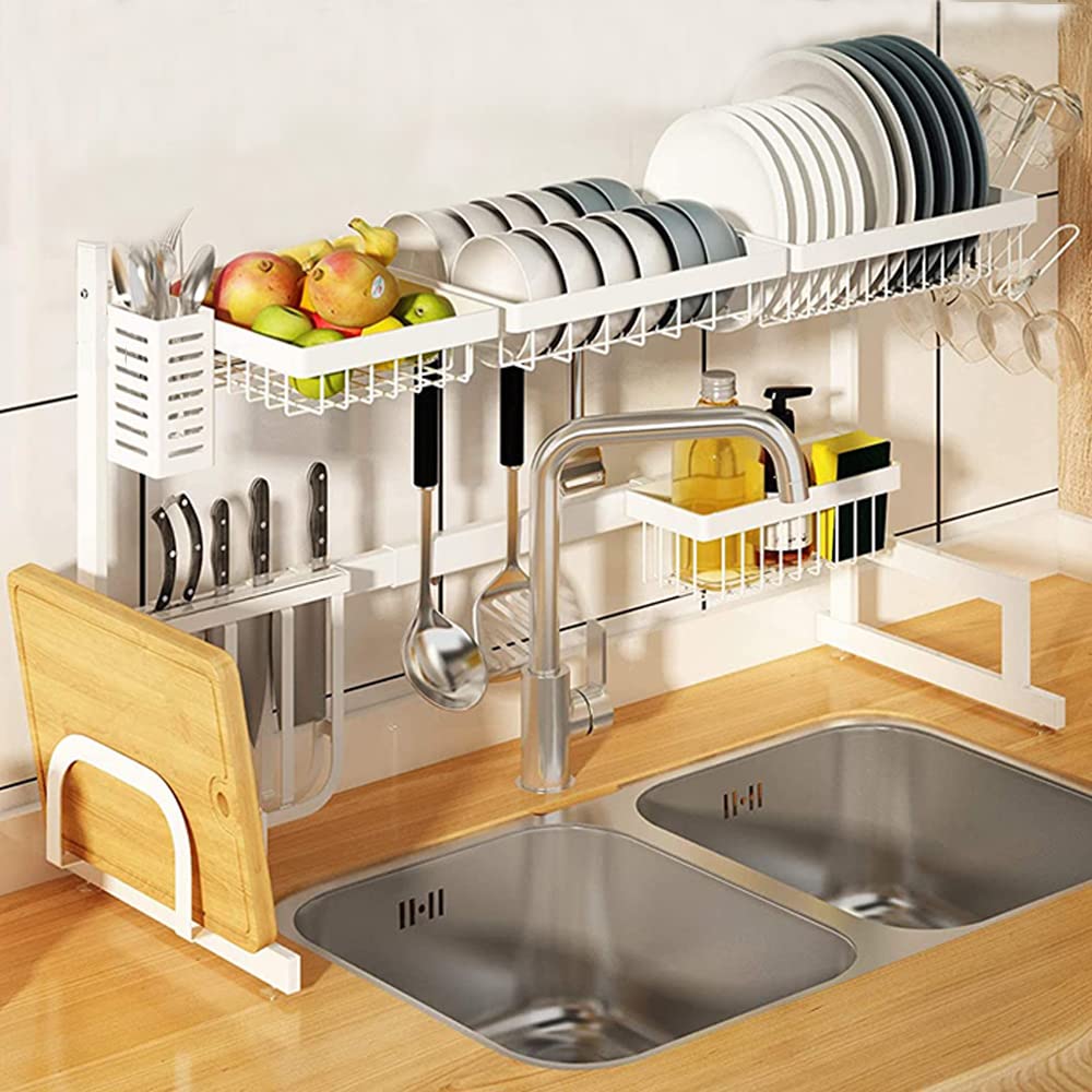 Amazon｜水切りラック シンク上 伸縮 白 食器 水切り つっぱり棚